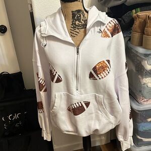 White Hoodie with Football Sequin Design